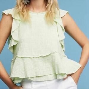 Maeve Cotton Gauze Crop Flutter Sleeve Muslin Blouse Green Women's Medium
